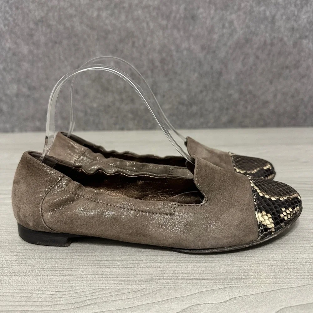 AGL‎ Ballet Flats Women Sz 36 US 6 Brown  Snakeskin Cap Toe Shimmer Loafers